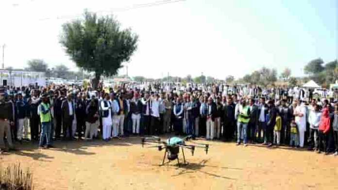 Urea spraying demonstration by drone