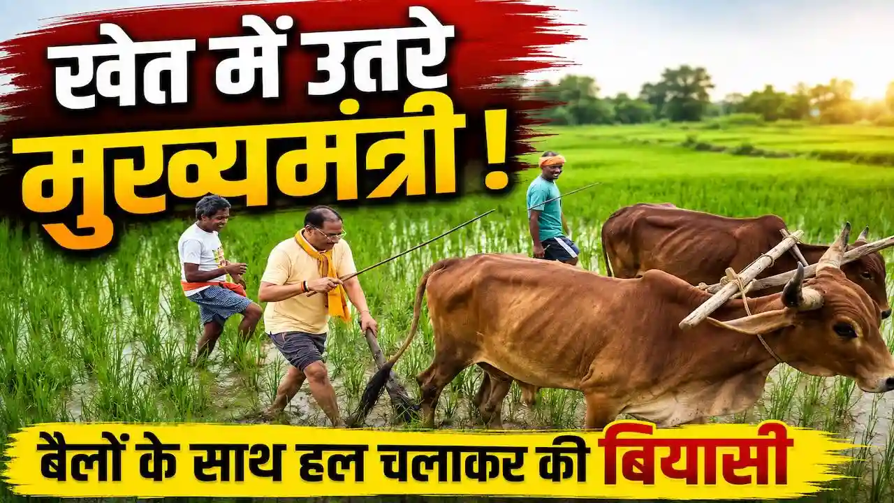 CM Vishnu Deo Sai ploughing field in native village Bagia Jashpur Biyasi