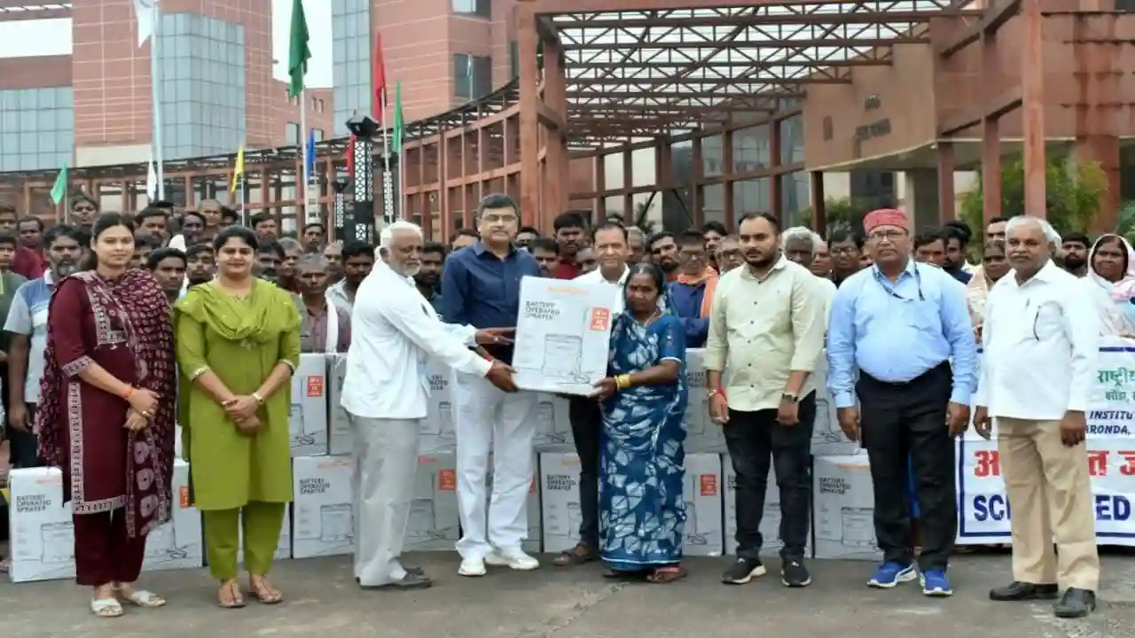 ICAR NIBSM Raipur Distributes Power Sprayers Solar Panels