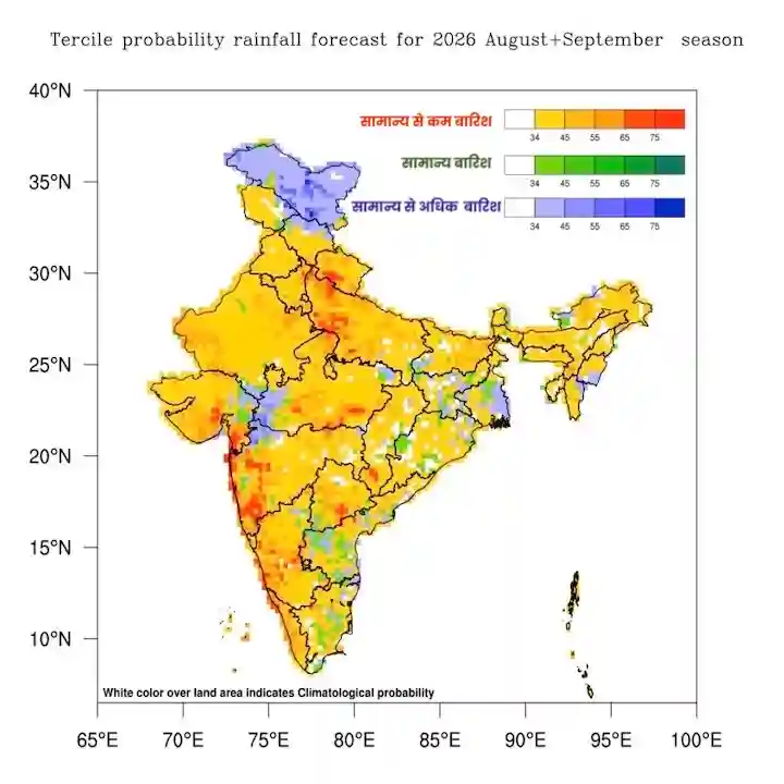 अगस्त सितम्बर में देश के विभिन्न राज्यों में बारिश की संभावना का पूर्वानुमान